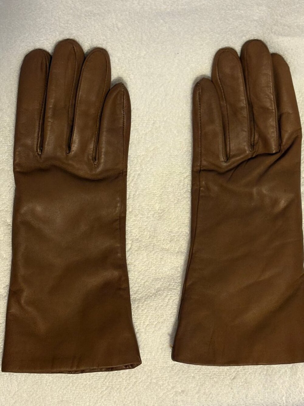 Vintage Bechamel Cognac Brown Leather Mid-Cuff Gloves Size M (7) Lined
